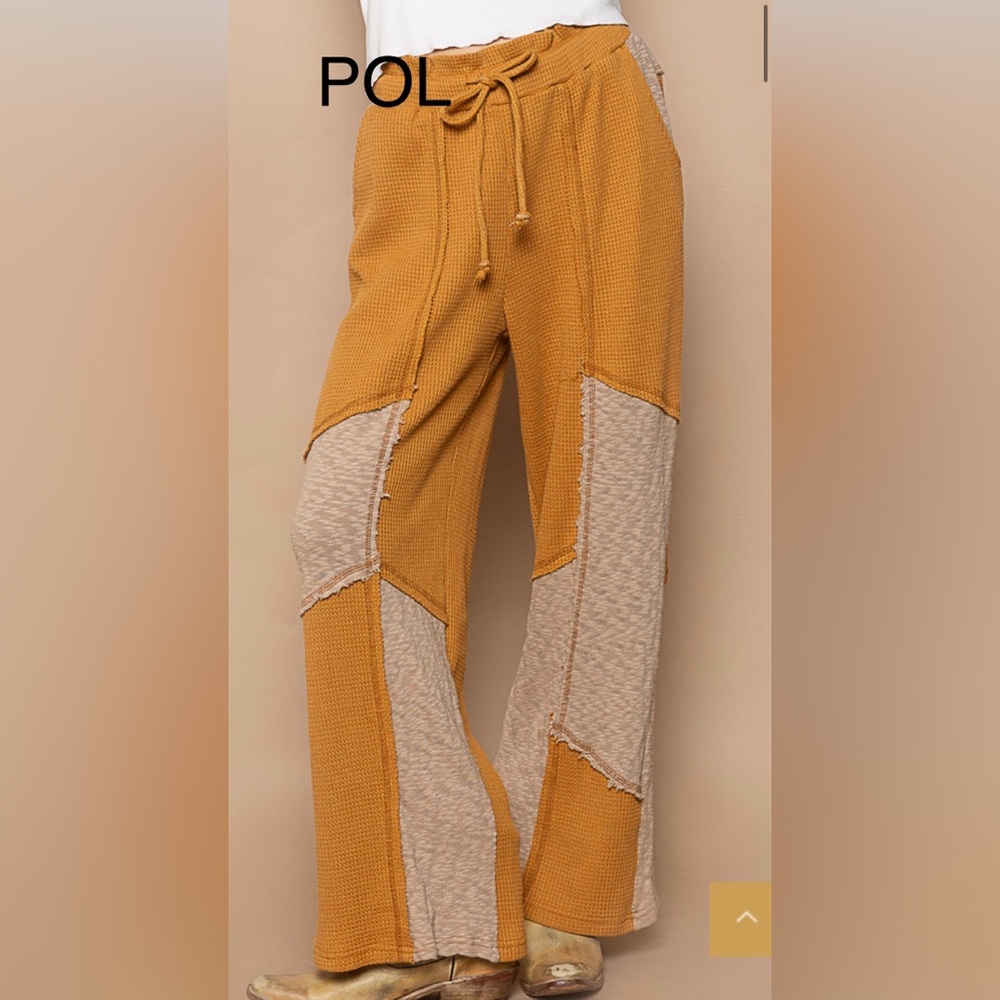 BPB13-4🧡🤎NEW! POL copper+tan relaxed pants w/elastic tie waist perfect day2date!
